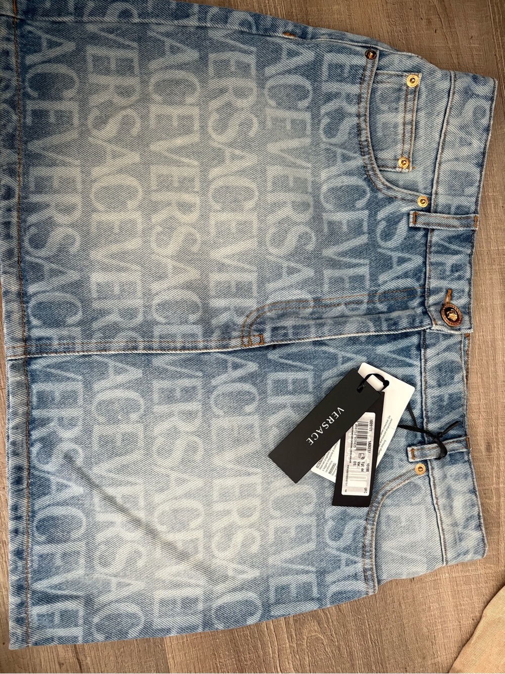 Versace Light Blue Logo Jacquard Mini Skirt